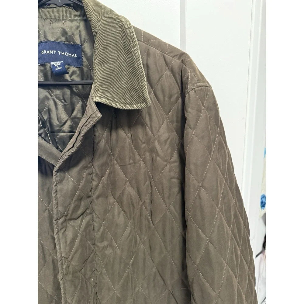 Grant Thomas Quilted Barn Jacket Mens Large Corduroy Collar Heritage Olive Green